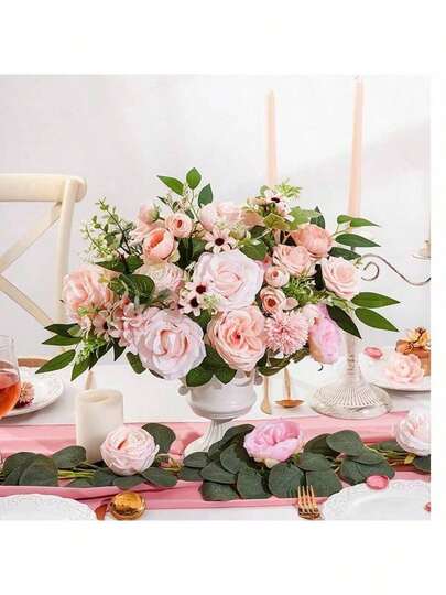 AUSOGO Bộ hoa giả màu đất nung này bao gồm hoa hồng, hoa mẫu đơn và hoa cúc Gerbera màu cam cháy, cùng với lá xanh, rất thích hợp để tự làm bó hoa cưới, trang trí bàn tiệc cưới, cắm hoa, trang trí bàn tiệc và trang trí nhà cửa.