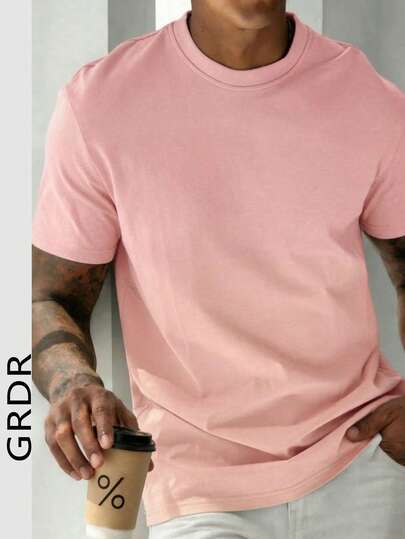  GRDR Men's Retro Minimalist Solid Color Washed Short Sleeve T-Shirt, Suitable For Summer Wear, Comfortable & Breathable, Leading Fashion