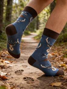 1双可爱小鹿图案休闲百搭时尚中筒袜，适合春夏穿着 - 彩色 - 查看 2