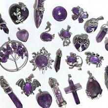 Bộ 2/4/6 mặt dây chuyền đá thạch anh tím, nhiều kiểu dáng và hình dạng khác nhau bao gồm trăng, trái tim và bướm - Hoàn hảo cho việc tự làm trang sức. Đá thạch anh tím tượng trưng cho tình yêu chung thủy, trí tuệ và sự bảo vệ. Món quà thủ công ý nghĩa cho mùa lễ hội. - Nhiều màu - Xem 3