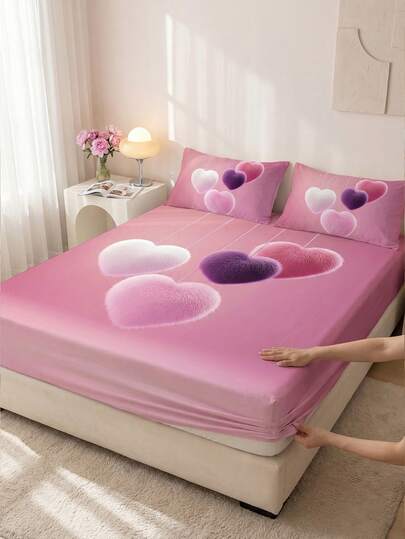 1 قطعة ملاءة سرير مريحة وناعمة، واقي للمرتبة، صديقة للبشرة، مناسبة لجميع الفصول، مقاومة للغبار والانزلاق، تناسب أسرّة التوأم والكامل والملكي والملكي الكبير، بنمط قلب ملون، قابلة للغسل في الغسالة (لا يشمل غطاء الوسادة)، هدية عيد مثالية