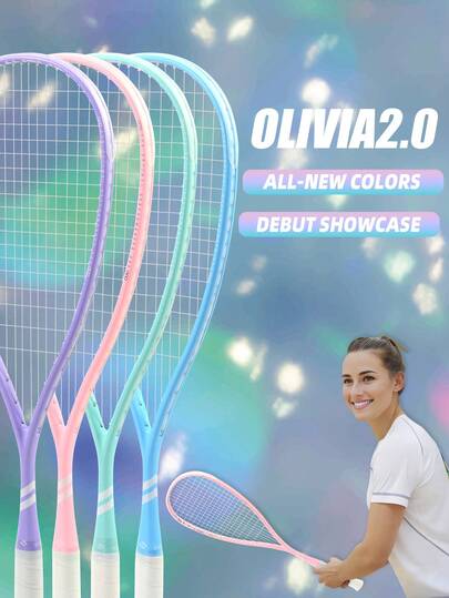 SALYWEE OLIVIA 2.0 Full Carbon Professional-Grade Squash Racquet, Ultra-Light Drone Weighing 150g, 14x18 String Pattern 26lbs, Macaron Color Shemes, A Racket Designed For Professional Players, Free Premium Racquet Bag