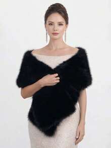 1PC Fluffy Faux Fur Warm Shawls And Wraps For Evening Dresses, Large Soft Plush Wedding Shawl For Party,Perfect Gift For Mother And Wife - Multicolor - View 9