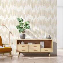 米色条纹壁纸，几何图案自粘壁纸，金色贴纸，米色自粘可移除壁纸，适用于浴室橱柜和厨房 - 1PC - 查看 6