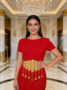 波西米亚风金色几何镂空硬币流苏时尚腰带，适合户外、婚礼、派对等场合佩戴，也是送给朋友和女友的礼物，夏季海滩必备。 - 金色 - 查看 12