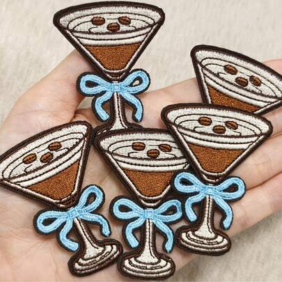 5pcs Concentrated Coffee Martini Embroidered Patches, Retro Cocktail Badges, Decorative Accessories For Clothes, Bags, Jackets, Caps, DIY Gifts