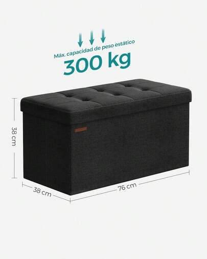 Banco de Almacenamiento, Puff Almacenaje de 76 cm, Baúl de Almacenaje, Taburete Reposapiés, Negro