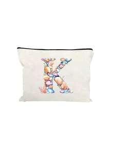Bolsa de maquillaje impresa con diseño de estrella de mar, concha y elementos oceánicos, con letras del alfabeto A-Z. Bolsa de almacenamiento con estampado de letras de moda, bolsa de cosméticos para almacenamiento de artículos pequeños, bolsa de almacenamiento, bolsa de maquillaje, bolsa de aseo, bolsa de almacenamiento plegable ligera, bolsa de embrague como regalo para maestros, almacenamiento para enfermeras, médicos, maestros, adecuada para el almacenamiento de cosméticos de viaje personal, esencial para vacaciones en la playa, campamento, vacaciones, regalo del Día de la Madre - Multicolor - Ver 16