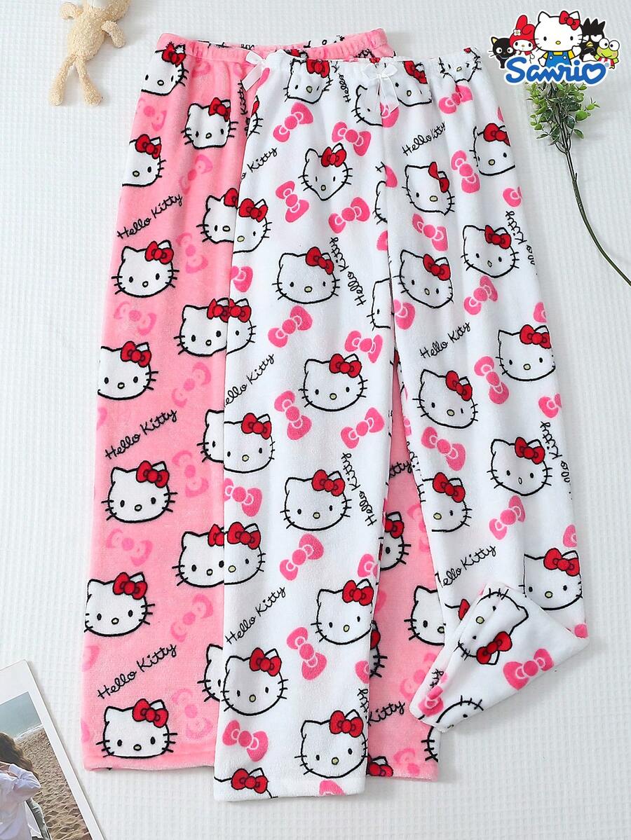 SANRIO Set de 2 pantalones de pijama de franela suave con diseño de , cómodos y no transparentes, adecuados para el ocio en el hogar en otoño/invierno - Multicolor - Ver 1