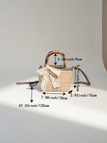 竹编结手提包 | 优质编织草编 + 耐用PU皮革拼接，日式艺术风格 | 竹编结手柄设计，可手提或斜挎，大容量多层收纳空间，可放置手机/钥匙/口红 | 适合海滩、旅行、日常穿搭，手工编织，轻盈透气，小众设计女包 - 白色 - 查看 7