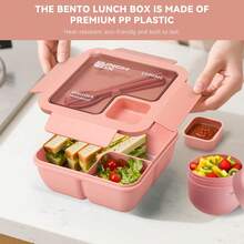 1100ml Adult Bento Lunch Box, Square Meal Prep Container With Utensils And Sauce Compartment, Microwave And Easy To Clean, Suitable For Office, School, Outdoor Hiking - Multicolor - View 6