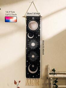 半幅手工编织流苏星空挂毯，波西米亚风格，日月星辰图案，黑色横幅，灵性占星装饰，唯美墙面艺术，适用于客厅、家居、卧室、房间、墙面、办公室、宿舍、冥想空间 - 彩色 - 查看 13