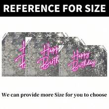 1 Peça Painel de Aniversário com Lantejoulas Prateadas, com Bottom de Lantejoulas Prateadas e Design de "Feliz Aniversário" em Néon Rosa, Adequado para Decoração de Festa de Aniversário de Estilo Princesa para Meninas e Mulheres, Bottom de Fotografia, Decoração da Mesa de Bolo - Multicolorido - Visão 5