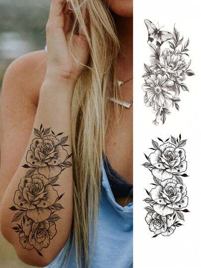 2 Tờ Hình Xăm Nghệ Thuật Cơ Thể Unisex, Họa Tiết Bướm Đen và Hoa Hồng, Hình Xăm Giả Chống Nước, Giữ Được 2-5 Ngày, Có Thể Dán Trên Tay, Cổ, Ngực, Eo hoặc Chân, Dễ Dán và Gỡ Bỏ, Thích Hợp Cho Các Dịp Như Lễ Hội, Tiệc Tùng và Liên Hoạn Âm Nhạc.