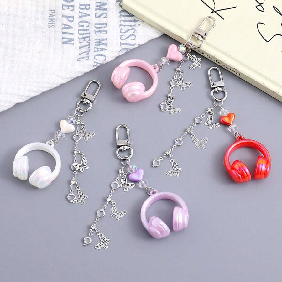 小众新款3D音乐耳机钥匙扣挂件，多功能配饰