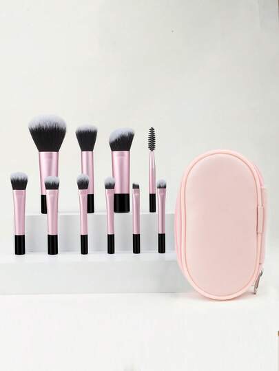 10pcs Mini Makeup Brush Set Soft Synthetic Bristles For Foundation, Blush Eyeshadow Blending, Hypoallergenic For All Skin Types