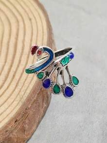 1pc Elegant Colorful Creative Peacock Ring, Suitable For Daily Wear, Gifts, Parties, Banquets, Vacations, Festivals, And Other Occasions - Peacock Ring - View 5