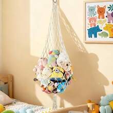 Organizer portaoggetti in peluche da 60 pollici, appeso nell'angolo, amaca in peluche per animali, scaffale espositivo per bambole in macramè, scaffale portaoggetti per peluche, decorazione da parete, decorazione camera da letto per bambini, organizer boho per asilo nido e sala giochi, 60 pollici (bianco) - Multicolore - Visualizzare 3