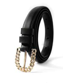 Cinturón casual de mujer con diseño hueco dorado y hebilla de metal - Negro - Ver 3
