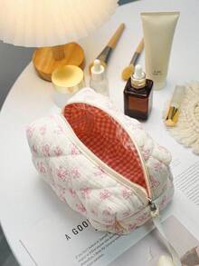 1个可爱蝴蝶结化妆包，萌趣蝴蝶结图案洗漱包，旅行化妆收纳包，拉链包，绗缝化妆包，时尚可折叠通勤化妆包，可装卫生巾、有线耳机、充电器、口红、化妆品等。 - 彩色 - 查看 4