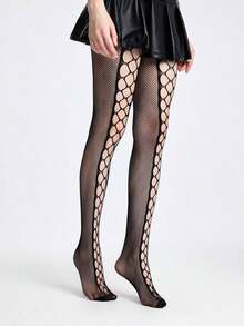 ROMWE Goth Sexy Lady Ripped Fishnet Black Tights - Rỗng màu đen - Xem 5
