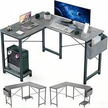 L Shaped Desk, 50 Inch Reversible Computer Desk Corner Gaming Table With CPU Stand & Storage Bag, Sturdy Metal Frame PC Workstation For Home Office - Grey Wood - View 1
