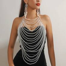 手工编织仿珍珠流苏多层项链耳环套装，适合日常、派对、舞会、通勤、大学等各种场合，也是情人节、母亲节的理想礼物。 - 白色 - 查看 10