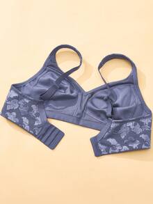 Plus Size Wireless Soft & Comfortable Jacquard Full Coverage Everyday Bra Without Padding - Dusty Blue - View 7