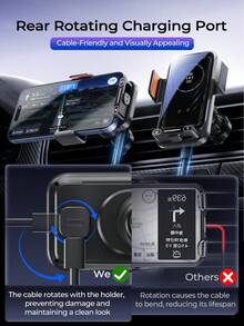 REMAX 一键全自动车载充电器，支持15W无线充电、66W磁吸充电和有线充电，自动开合夹紧，一键90°旋转，内置200mAh可充电电池，适用于iPhone、Type-C接口，是车载配件、汽车必备用品等。 - Holder - 查看 6