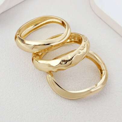 LADYCOCO Bộ 3 vòng tay độc đáo, mạ vàng, bản rộng, kiểu dáng to bản, sang trọng và thanh lịch, dành cho nữ (Sản phẩm chất lượng cao với độ sáng bóng lâu dài và chế tác tinh xảo)