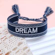 1条绣有“DREAM”字母的手工编织手链，复古简约休闲风，尺寸可调节，适合派对和日常佩戴。 - 寶藍色 - 查看 1