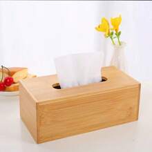 1pc Decorative Rustic Bamboo Tissue Box, 7.5 X 24 X 12 Cm, Removable Bottom, Natural Wooden Rectangular Tissue Holder, Fits Standard Tissue And Wet Wipe Boxes - Log Color - View 3