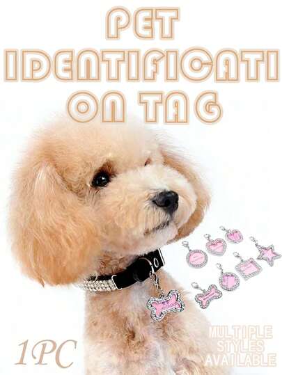 宠物项圈、宠物身份牌、个性化宠物身份卡、宠物名牌、猫咪身份牌、闪亮水钻迷你相框身份牌、宠物用品、猫咪礼物、迷你宠物项圈吊坠、可定制姓名和照片、骨头和心形款式、适合各种体型的猫狗、确保宠物在散步或旅行时安全的最佳选择
