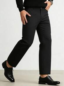 1pc Men's Minimalist Business Style Suit Pants, Spring/Summer Men's Straight Leg Casual Suit Pants - Black - View 6