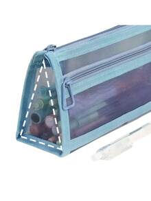 1个网状透明双层大容量文具拉链收纳袋，适合作为学生返校季礼物 - 彩色 - 查看 6