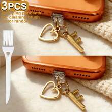 可爱三件套防尘塞爱心吊坠套装，包含2个Type-C USB-C防尘塞和1个清洁刷，防尘USB-C插头盖，适用于 17-15以及 14-5 Lightning接口。 - 彩色 - 查看 58