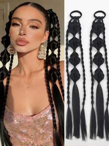 2 Pcs 18-Inch Hand-Woven Ponytail Wigs, High-Temperature Fiber Material, Bubble Braid Style, Suitable For Women - Multicolor - View 17