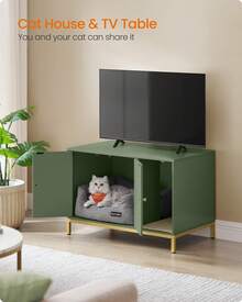 Feandrea Cat Litter Box Enclosure, Hidden Litter Box Furniture With Scratch Pad, Front Entry, Double Cabinet Doors, Modern Style, 31.5" Cat House Washroom Side End Table - Green - View 6
