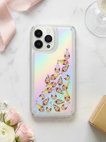 Funda de teléfono personalizada con foto facial, gorro de fiesta de cumpleaños personalizado con patrón triangular y forma de cara, funda de protección para teléfono, funda de teléfono transparente iridiscente personalizable con foto y texto, regalo de cumpleaños único, adecuado para familia y amigos. - Multicolor - Ver 38