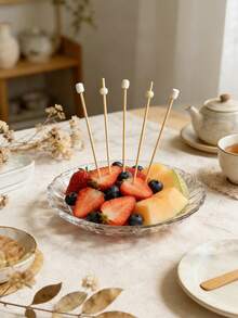 100pcs Bamboo Fruit Picks, Cute Creative Wooden Square & Round Cake, Dessert, Salad, Sandwich Food Baking Disposable Decorative Fruit Skewers, Suitable For Hotel, Restaurant, Party - Multicolor - View 3