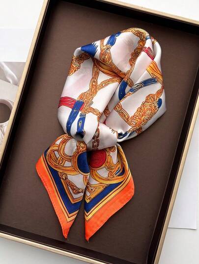 1 chiếc khăn lụa vuông, băng đô in họa tiết dây chuyền satin dành cho nữ, khăn trùm đầu, khăn quàng cổ thời trang cho nữ, khăn choàng, khăn choàng cổ, khăn quàng cổ cho nữ.