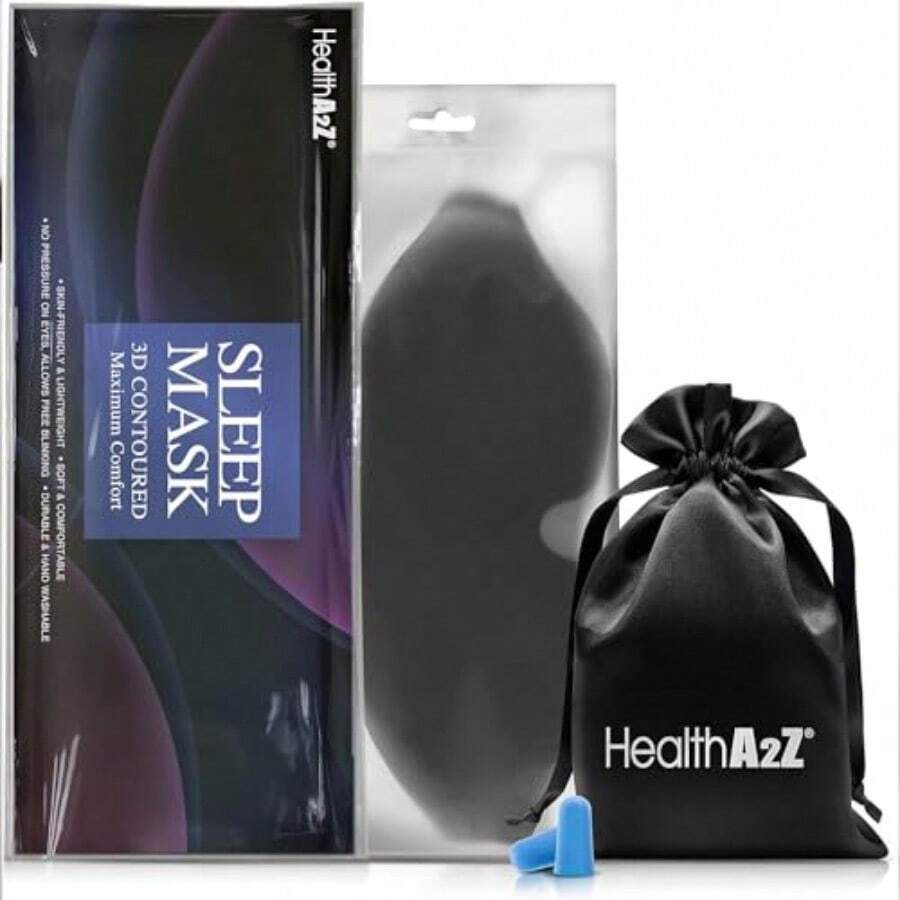 HealthA2Z Sleep Eye Mask Heat-Bonded Technology Easy To Adjust Ideal For Meditation Yoga Travel Nap Insomnia Black - 黑色 - 查看 1