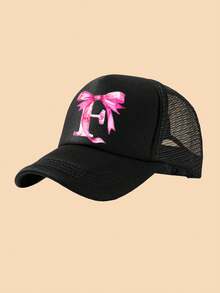 1pc White Truck Driver Mesh Cap, A-Z Bow Letter Print Baseball Cap, Adjustable Size Suitable For 3-8Y Boys & Girls, Suitable For Kids Back To School - Black - View 34