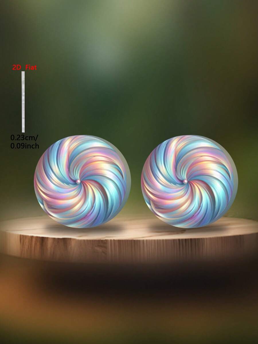1 par de pendientes de botón acrílicos con diseño plano y colorido de remolino, joyería de estilo minimalista elegante para mujeres, adecuados para uso diario y festivo - vistoso - Ver 1