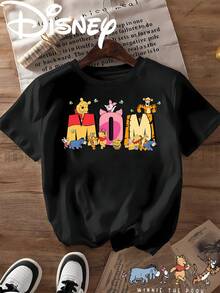 (Authorized By Disney) Winnie The Pooh, Tigger Mother's Day Printing, Lovely Winnie The Pooh Family Photo With Mother's Day Printing, Soft, Comfortable And Breathable Fabric, Suitable For Daily Wear, Shopping, Travel, Parties And Home Use. It Is Also Suitable As A Beautiful Gift. Every Woman Should Have One. - 黑色 - 查看 1