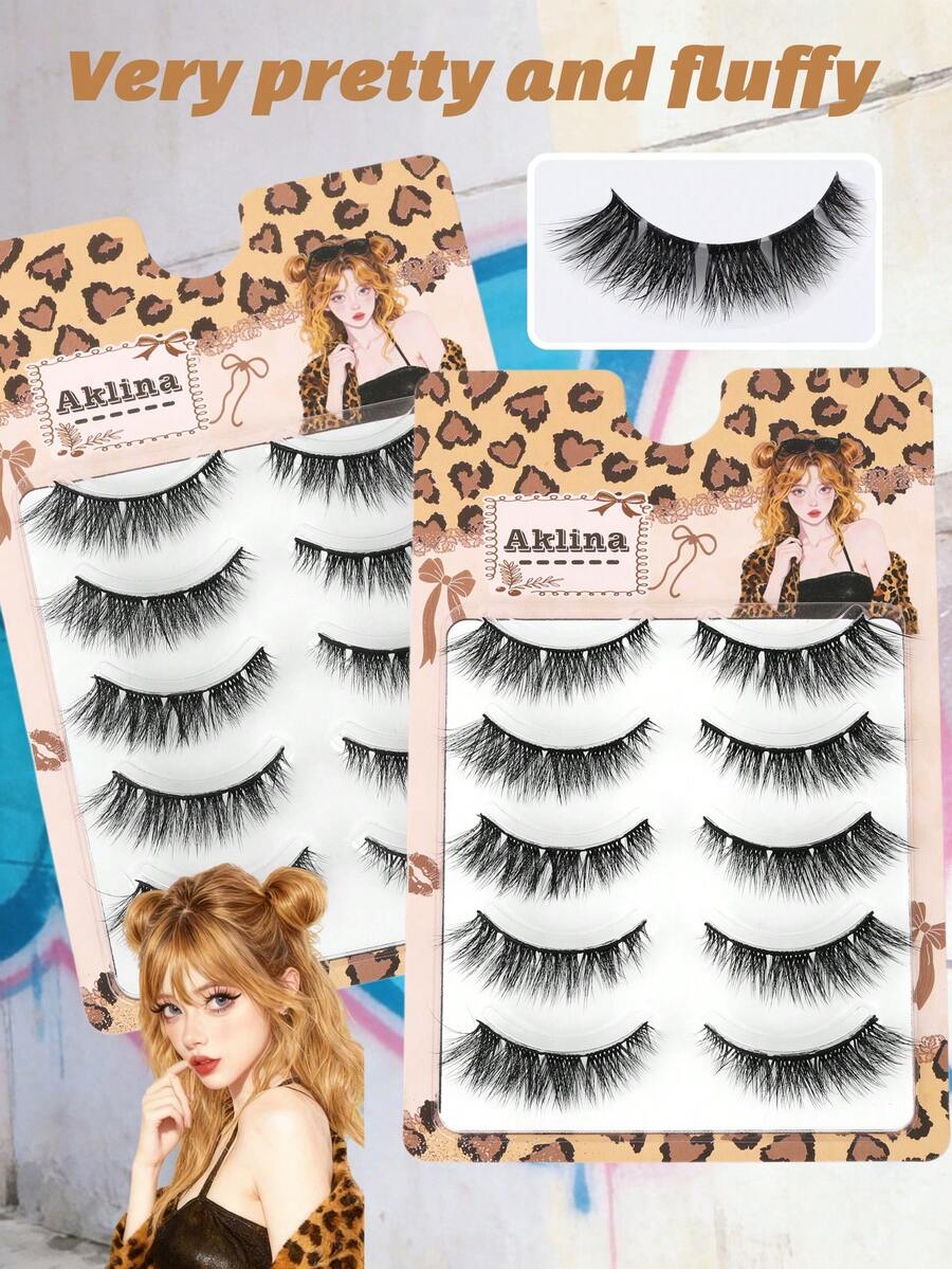 5 Pairs Fluffy Faux Mink Eyelashes, Natural & Lengthening, Reusable, Suitable For Daily Wear, Strip Eyelashes - View 1
