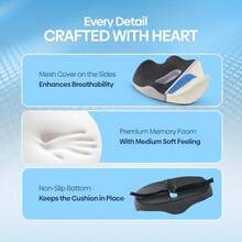 Breathable And Non Slip Seat CushionGel Seat Cushion For Office Chair Car Or Wheelchair Orthopedic Memory Foam Pad With Cooling Gel For Tailbone Sciatica And Back Pain Relief - 黑色 深灰色 - 查看 6