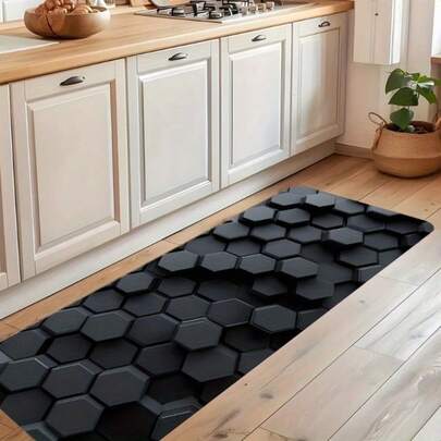 1件装金属蜂窝图案长条地毯，多色背景室内门垫，卧室床边垫，厨房垫，走廊地毯，浴室地毯，适用于走廊入口、客厅、厨房、洗衣房和浴室的走廊地毯