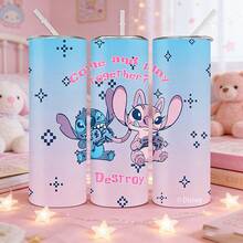 Disney 1 bình giữ nhiệt thẳng, in hình Stitch và thiên thần dễ thương, bình nước cách nhiệt bằng thép không gỉ có ống hút, 600ml, đóng hộp kèm mã chống hàng giả. - Stitch và Angie - Xem 7