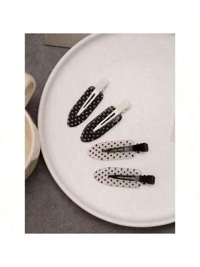 4 件套黑白醋酸纤维发夹 - 适用于女士亚克力鳄鱼夹、可爱刘海和卷发配饰，时尚美发工具，旅行和日常佩戴的必备美妆单品，女士礼物